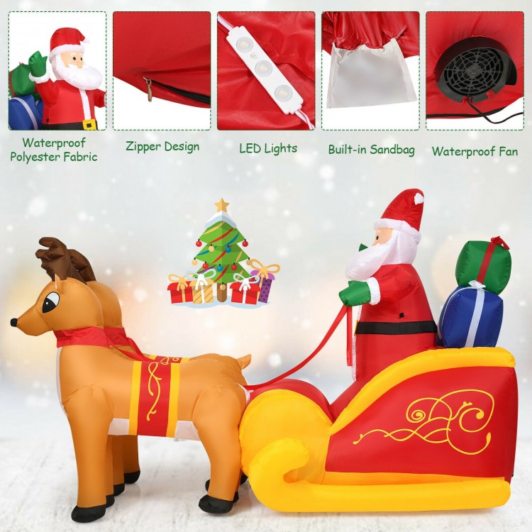 7.5 feet inflatable Santa with double deer and sled, featuring LED lights, waterproof fabric, and built-in sandbag for.