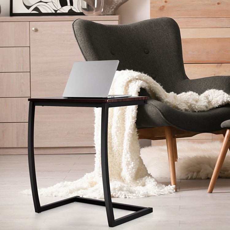 C-shaped steel frame side table with waterproof MDF top, perfect as a laptop or end table beside a sofa.