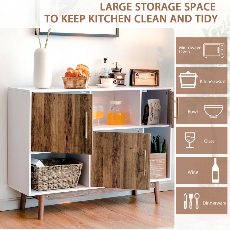 Sideboard storage cabinet with six compartments, made of engineered wood, ideal for kitchen or living room organization.