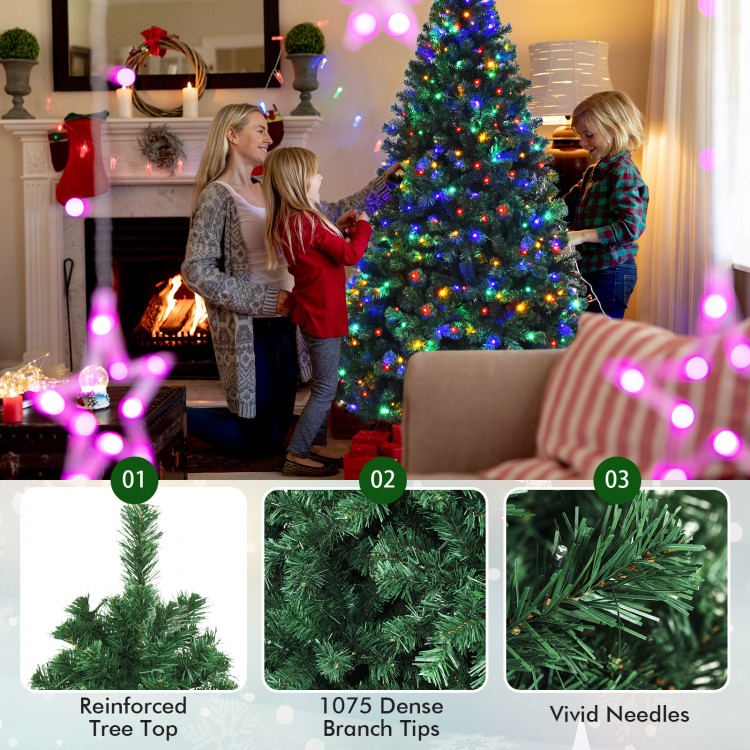 7.5 feet pre-lit artificial spruce Christmas tree with 550 multicolor lights, featuring 1075 dense branch tips for.
