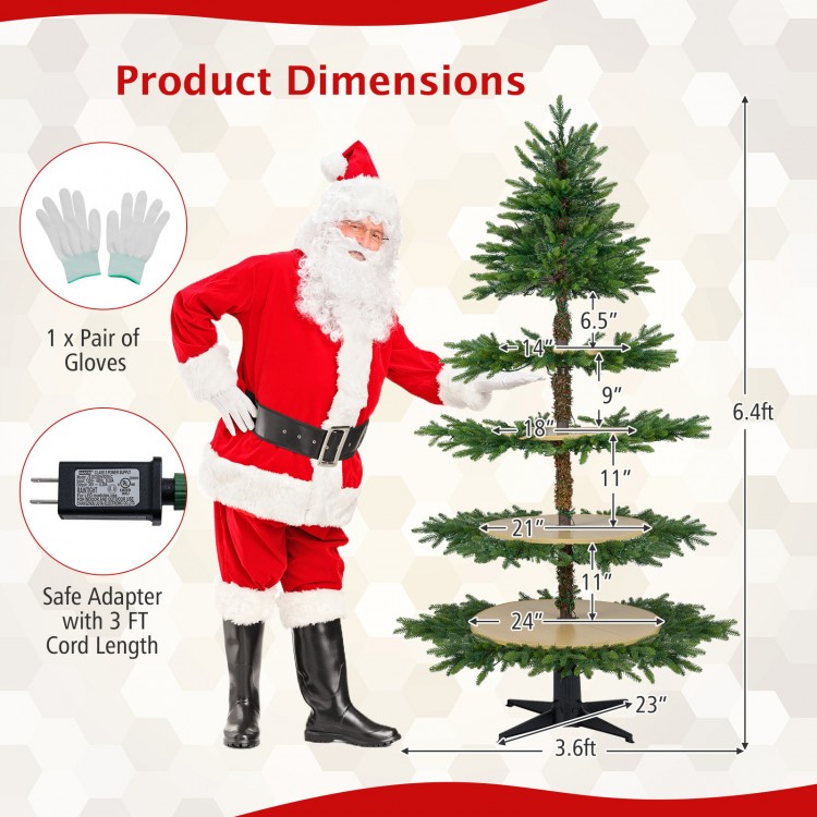 6.4 FT rotating Christmas tree with 280 branch tips and 220 LED lights, featuring a realistic design for festive.