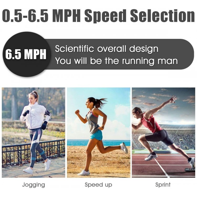 Mini foldable treadmill with speed selection 0.5-6.5 MPH, ideal for indoor workouts and space-saving storage.