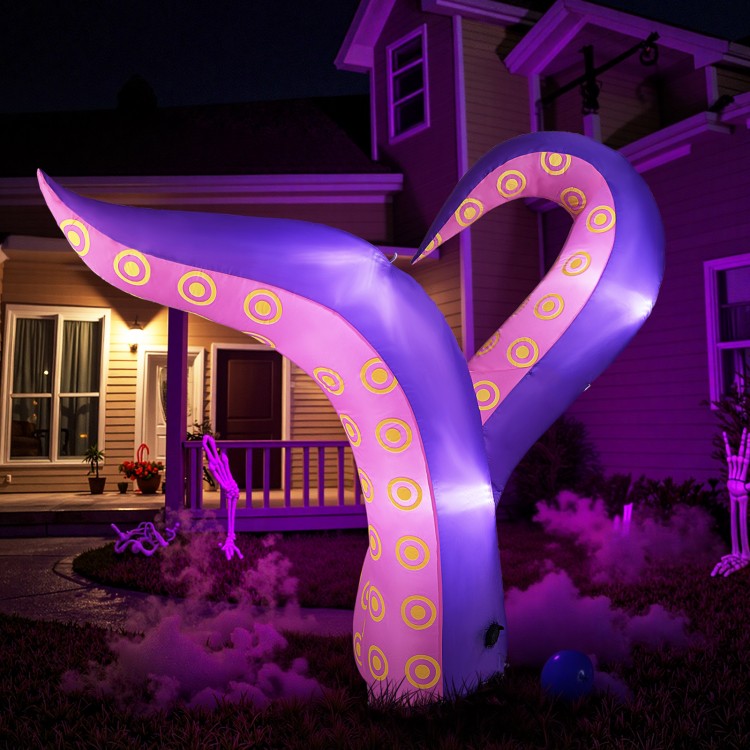 Giant 6.5 ft inflatable tentacles with LED lights, creating a spooky effect for Halloween decorations outdoors.