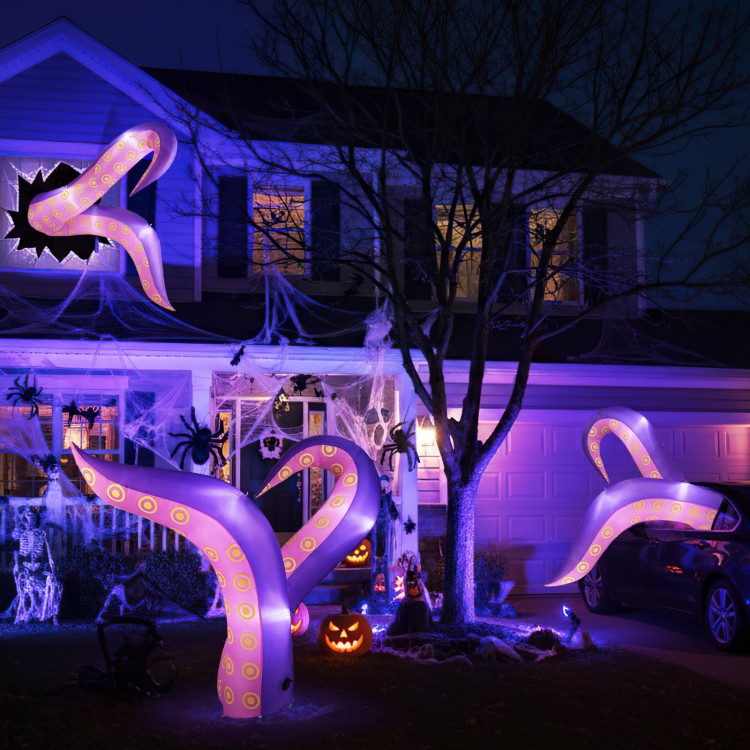 Giant 6.5 ft inflatable tentacles with LED lights, perfect for Halloween decorations, showcasing a spooky sea creature.