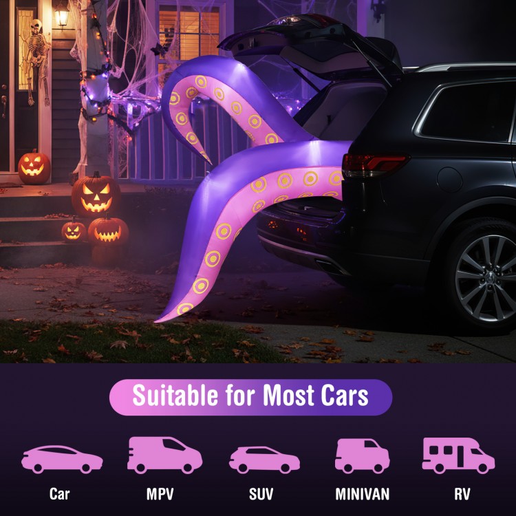 Giant 6.5 ft inflatable tentacles with LED lights, perfect for Halloween decoration on cars, SUVs, and RVs.