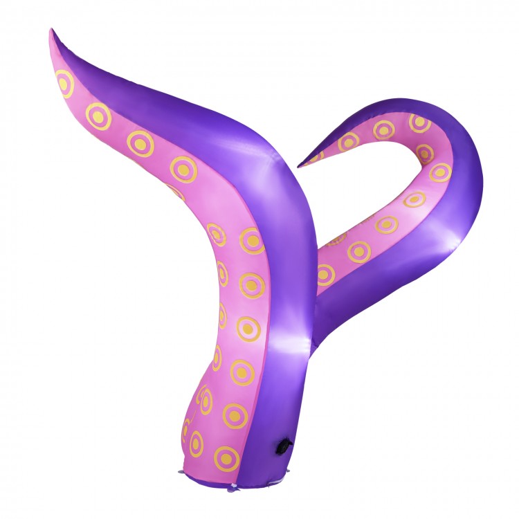Giant 6.5 ft inflatable tentacles in purple and pink with LED lights, perfect for Halloween decorations.