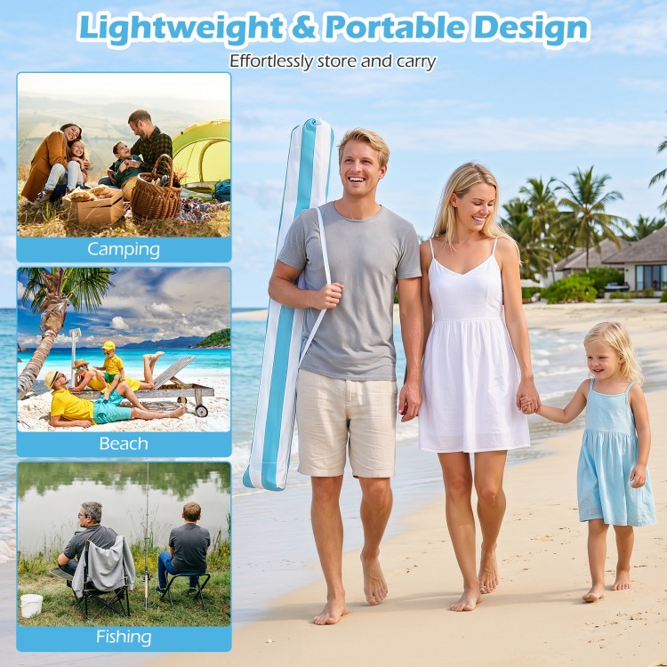 Foldable 6.6 x 6.6 feet beach canopy in blue offers sun protection and privacy, perfect for outdoor family leisure.