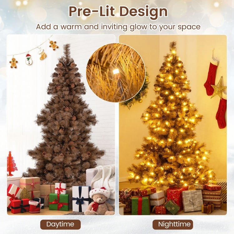 6-foot artificial Christmas tree with 493 branch tips and 200 warm white LED lights, perfect for festive home.