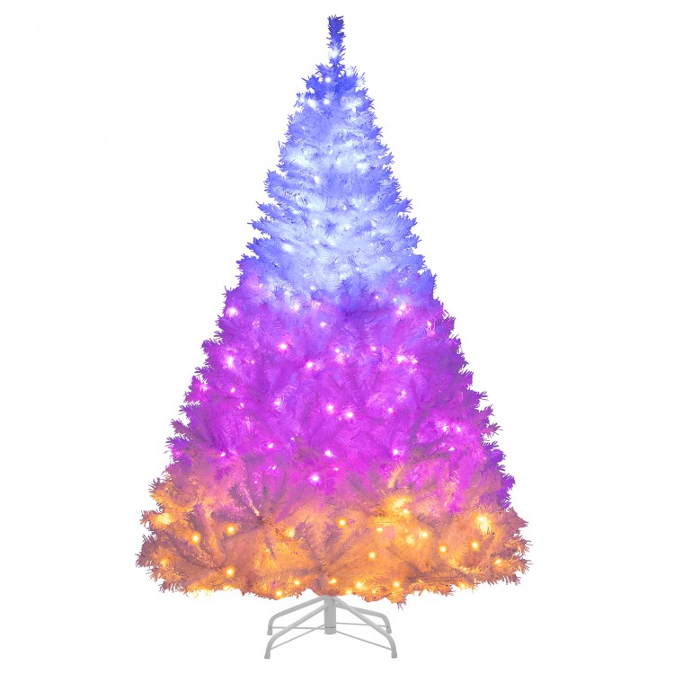 6 feet artificial Christmas tree with dual lighting colors and 11 modes, featuring a hinged design for easy setup.