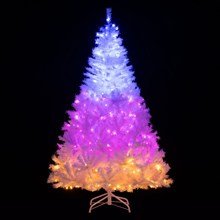 6 feet white artificial Christmas tree with 280 LED lights, featuring 11 lighting modes for festive holiday decor.