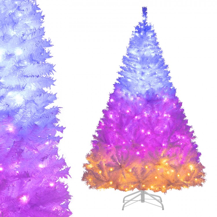 Side view of a 6 feet artificial Christmas tree with 400 LED lights, showcasing vibrant dual colors and 11 lighting.