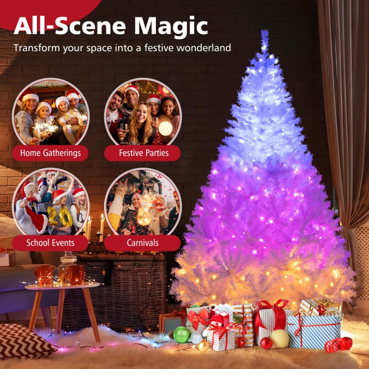 6 feet all-white artificial Christmas tree with 280 LED lights and 11 lighting modes, perfect for festive celebrations.
