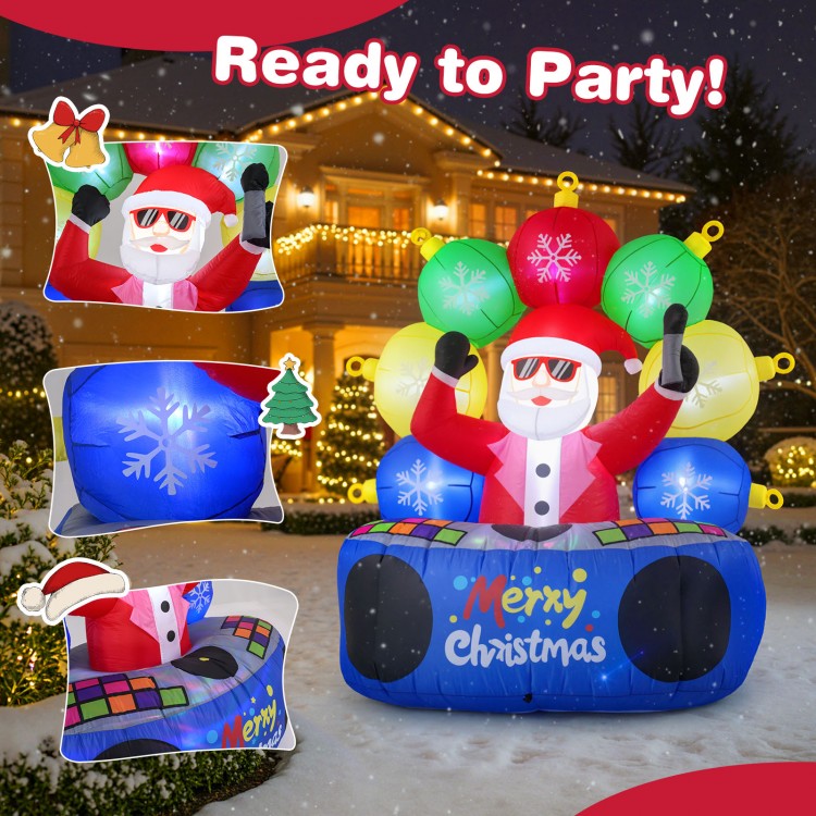 Inflatable 6 feet DJ Santa with rotating music light and flashing LEDs, perfect for festive outdoor parties and events.