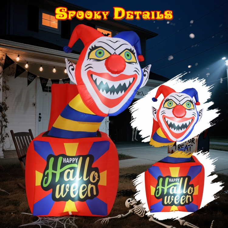 6 ft Halloween inflatable clown with LED lights, showcasing vibrant colors and a whimsical design for festive outdoor.