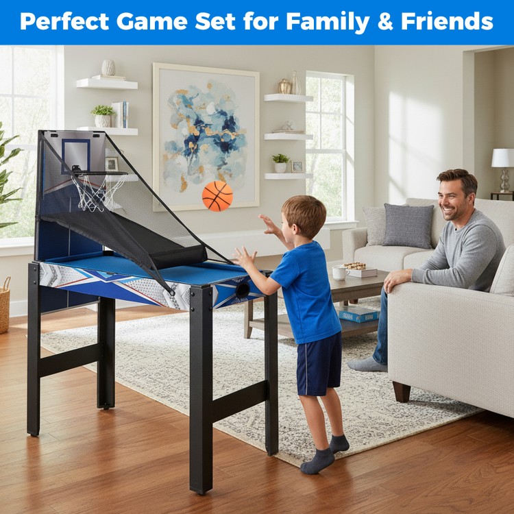 6-in-1 combo game table featuring basketball, billiards, and more, perfect for family fun and entertainment.
