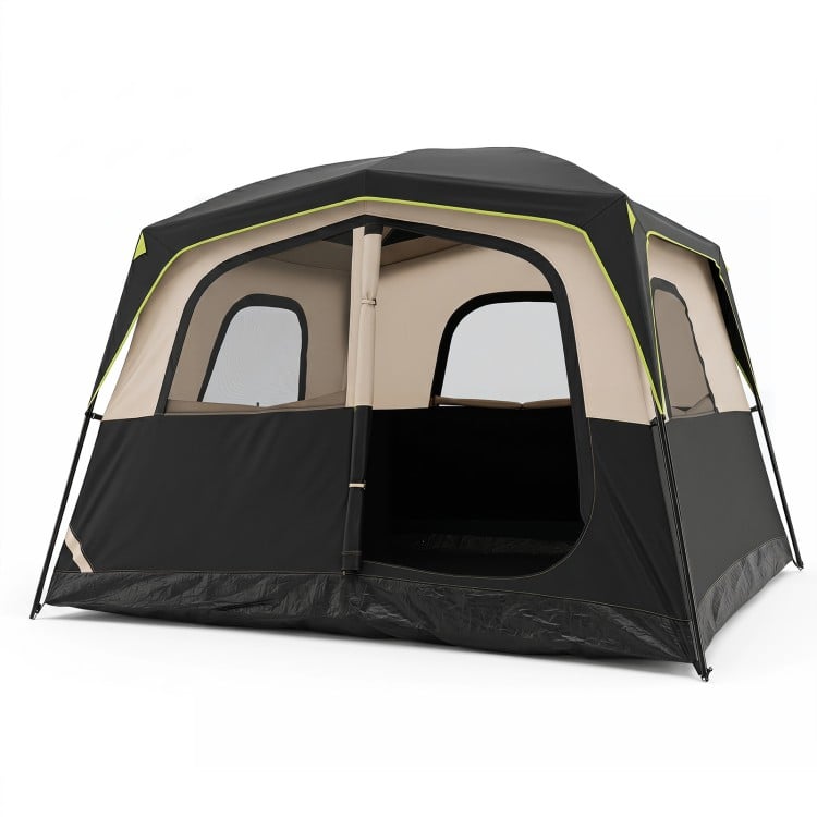 Spacious 6-person camping tent in black with mesh windows, easy setup, and reliable outdoor protection for family trips.