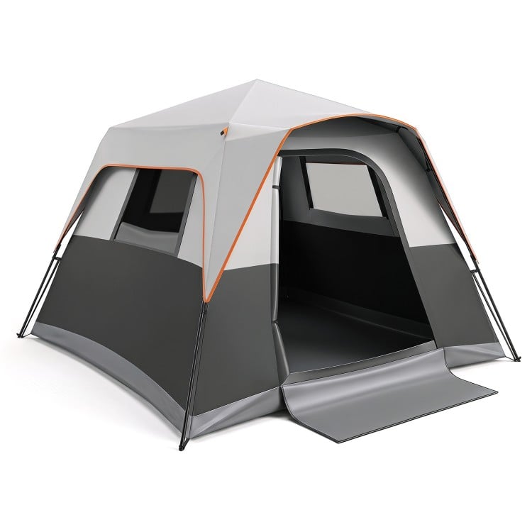 Spacious 6-person outdoor camping tent in grey with rainfly, easy setup, and excellent ventilation for group comfort.