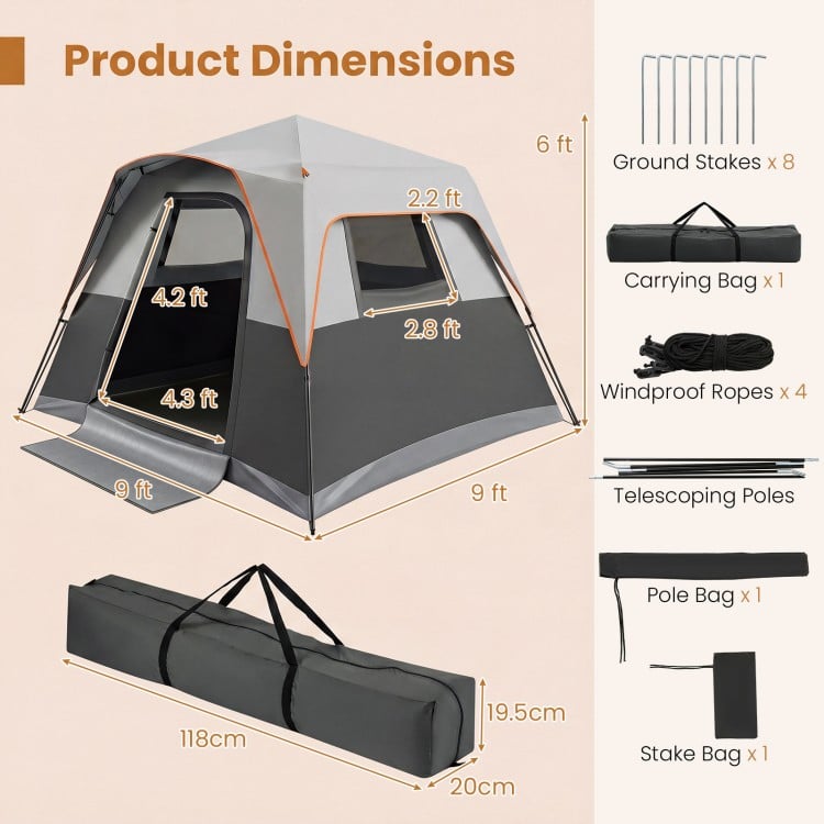 6-person outdoor camping tent with rainfly, spacious design, and easy setup, ideal for family trips and camping adventures.
