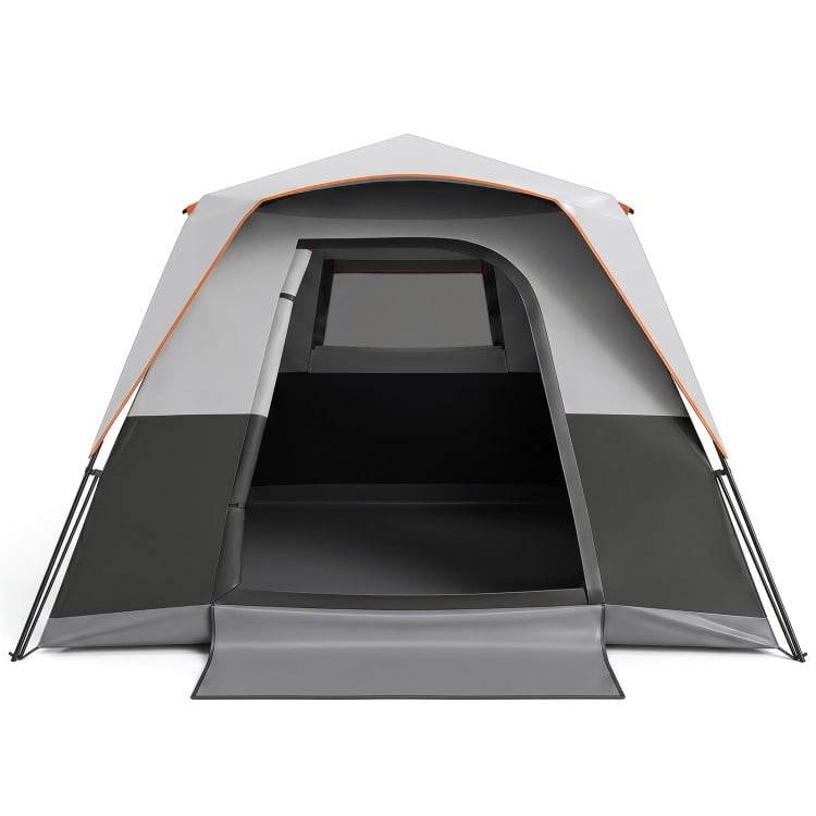 Spacious 6-person grey camping tent with detachable rainfly, large entrance, and excellent airflow for outdoor adventures.