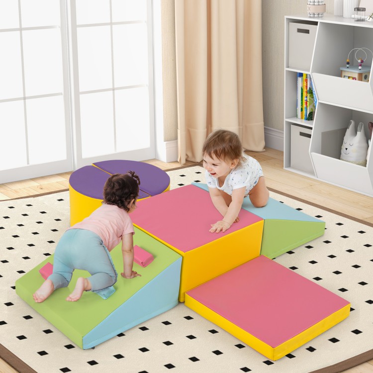 Colorful 6-piece foam climbing blocks with hook and loop fasteners, perfect for children's developmental play.