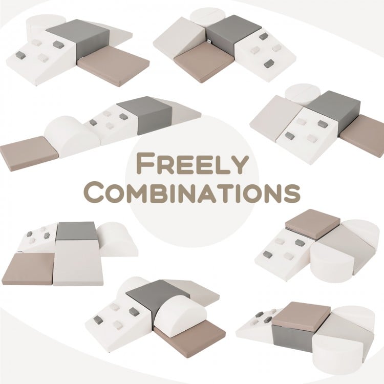 6-piece soft play set for toddlers featuring versatile foam blocks in white, ideal for climbing and developmental play.
