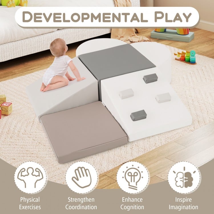 Soft play set for toddlers featuring climbing triangle and ramp, made of high-density foam, ideal for developmental.