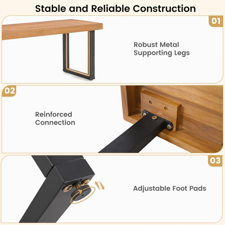 Close-up of the adjustable foot pad on the sturdy metal leg of the 63” patio dining table set for stable support.