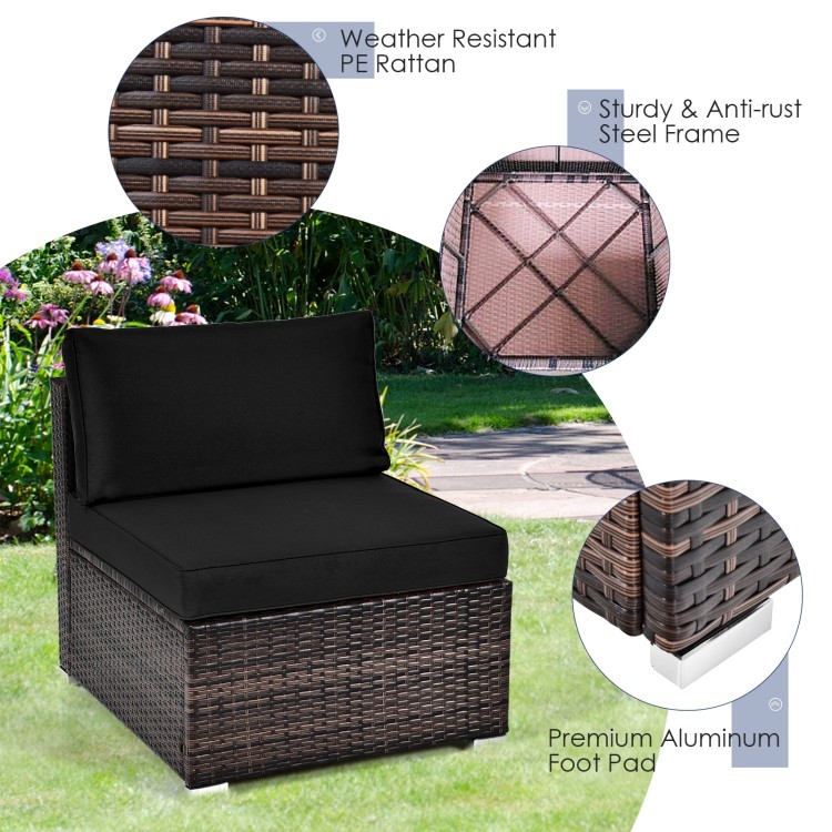 Single chair from the 6 Pieces Patio Rattan Furniture Set, featuring weather-resistant PE rattan and soft black.