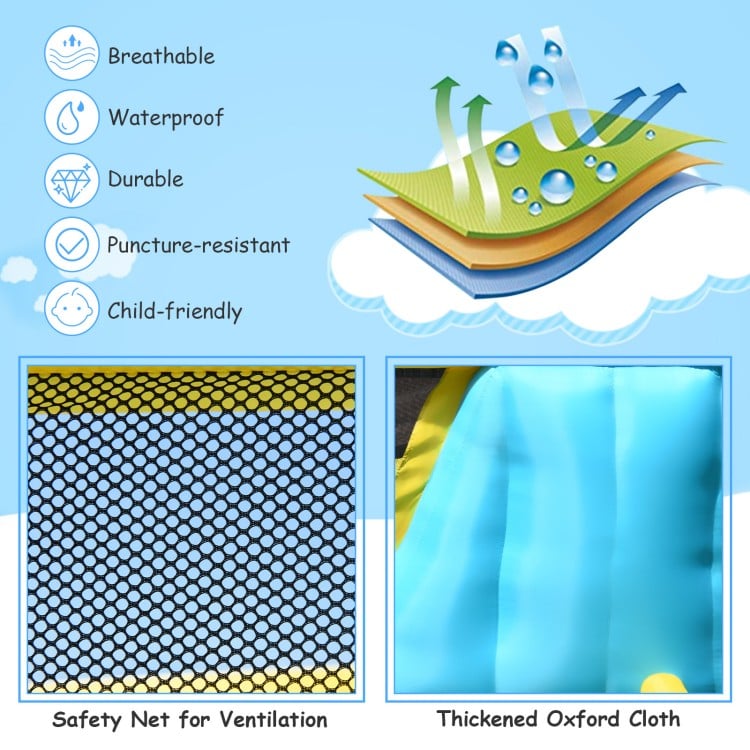 Thickened Oxford cloth detail of the 6-in-1 inflatable bounce house, showcasing durability and puncture resistance.