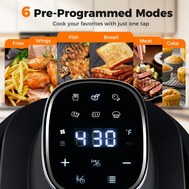 Control panel of the 6-in-1 Portable Glass Air Fryer with 6 pre-programmed modes for effortless cooking.