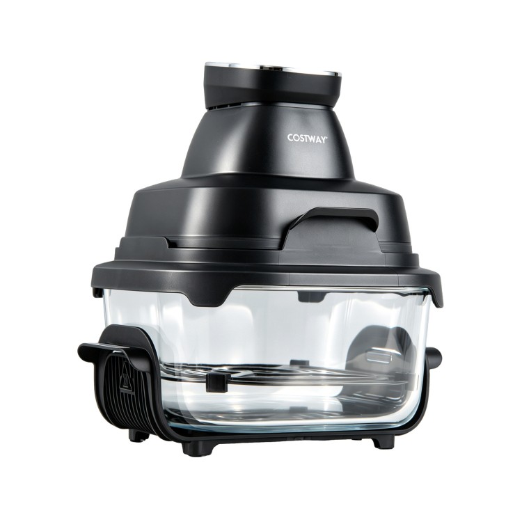 6-in-1 portable glass air fryer with dual containers, 1500W, dishwasher safe, ideal for family meals and personal.