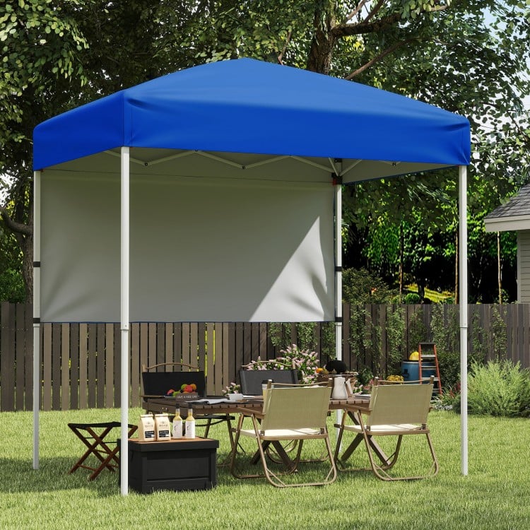 Blue 6 x 4 FT pop-up canopy tent with half sidewall, ideal for outdoor events, camping, and picnics.