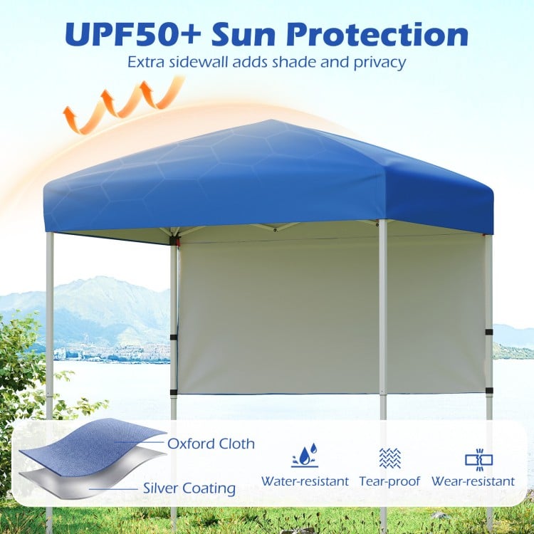 6 x 4 FT blue pop-up canopy tent with half sidewall, made of tear-proof Oxford cloth, ideal for outdoor events.