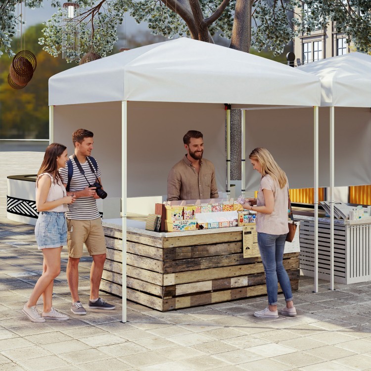 Pop-up canopy tent with half sidewall, ideal for outdoor events, featuring easy setup and sturdy metal support.