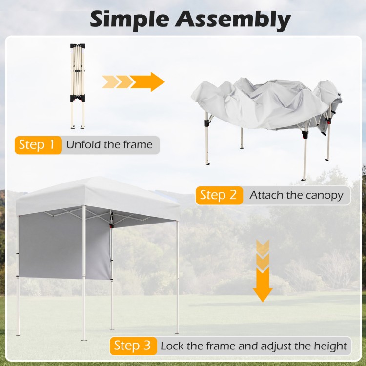 Step-by-step assembly of the 6 x 4 FT pop-up canopy tent with half sidewall for easy outdoor setup.