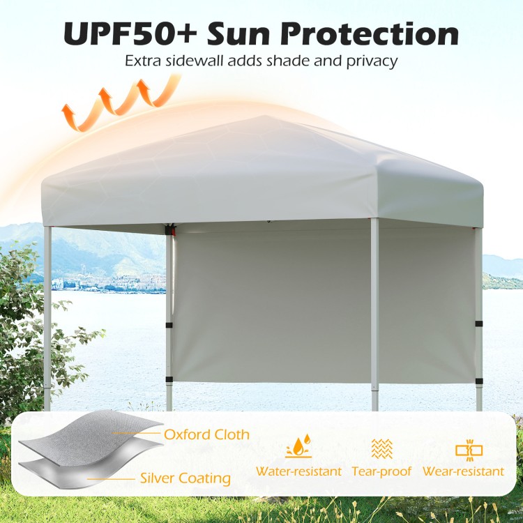 6 x 4 FT pop-up canopy tent in white with a half sidewall, made of tear-proof Oxford cloth for outdoor sun protection.