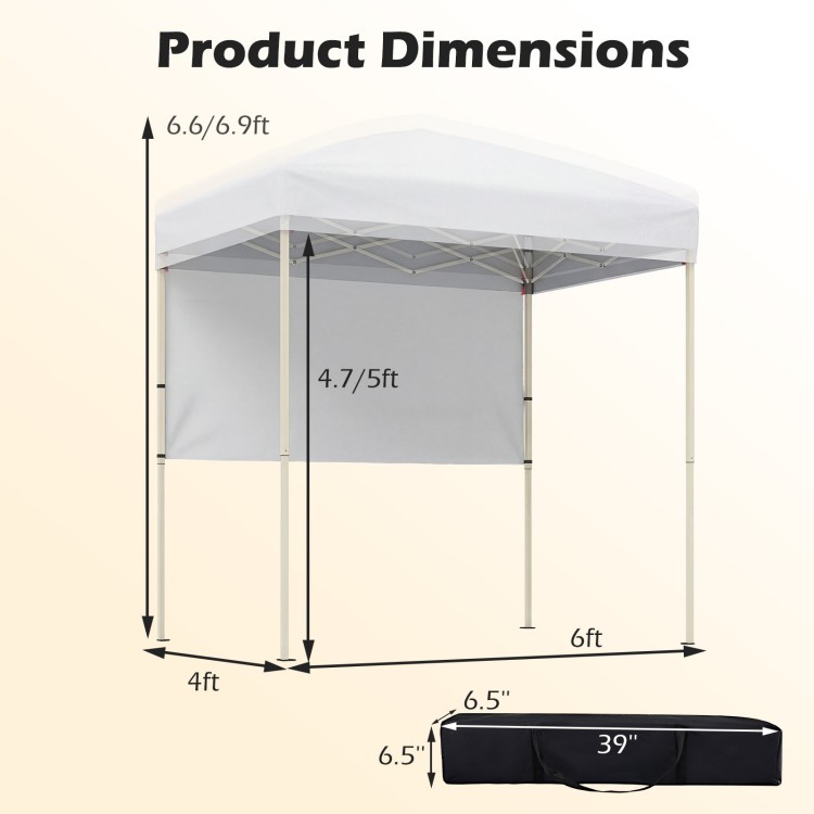 Dimensions of the 6 x 4 FT pop-up canopy tent with half sidewall, ideal for outdoor events and easy setup.