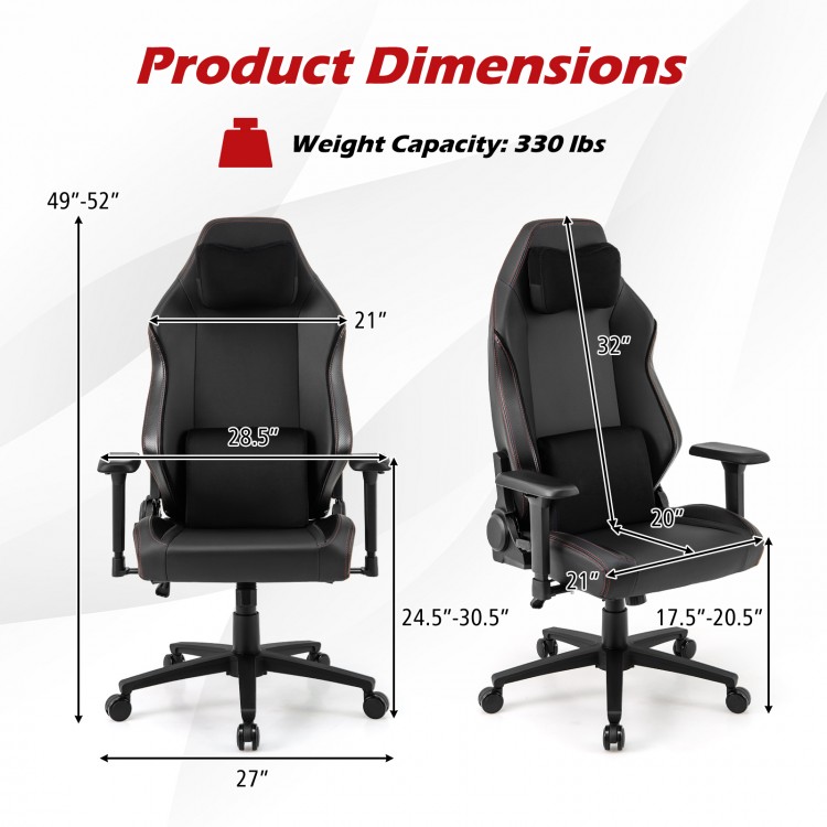Product dimensions of the ergonomic high back computer chair with adjustable features and 330 lbs weight capacity.