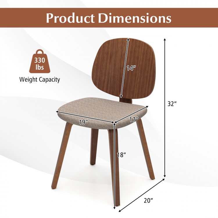Wooden dining chair dimensions showing a walnut bentwood frame, padded seat, and 330 lbs weight capacity for versatile.