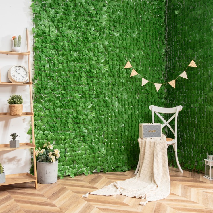 Artificial ivy privacy fence measuring 118 x 39 inches, featuring dense leaves for decoration and privacy in various.