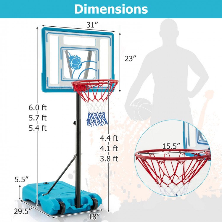 Kids basketball hoop with adjustable height, sturdy metal rim, and built-in wheels for easy indoor or outdoor play.