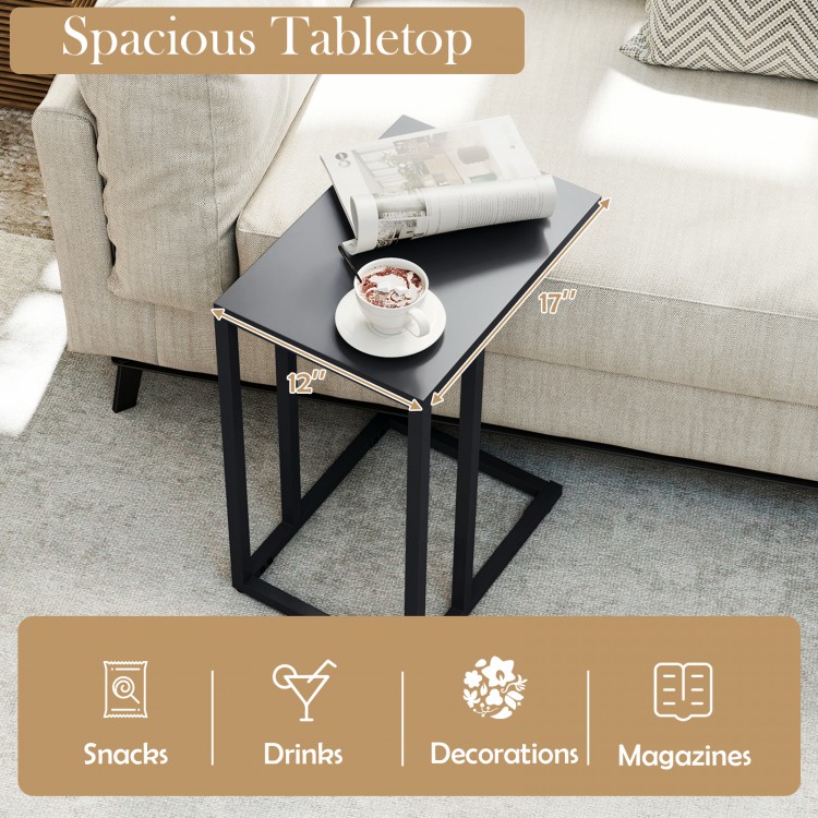 C-shaped side table in dark gray with spacious tabletop, ideal for snacks and drinks, perfect for living room or.