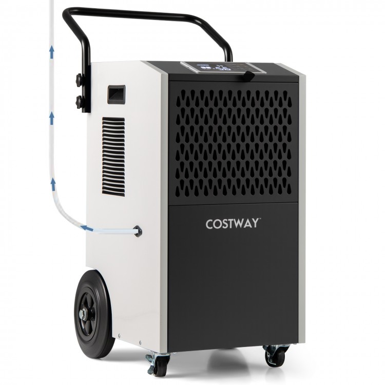 Commercial dehumidifier with pump and drain hoses, 154 pints capacity, designed for large spaces up to 7000 sq.ft.