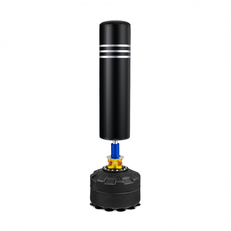 Freestanding 70-inch punching bag with a 12 suction cup base, designed for stability and intensive training.