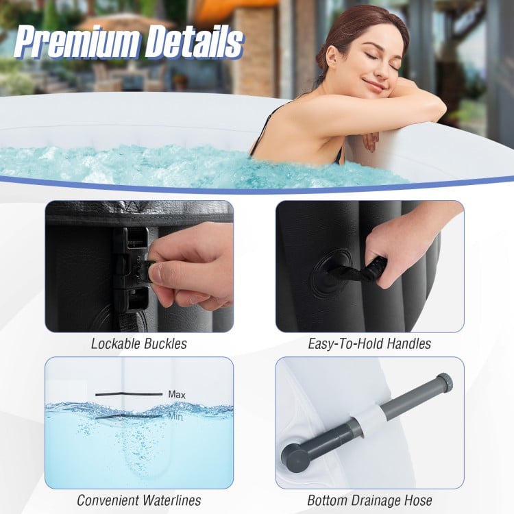 Close-up of the lockable buckles and easy-to-hold handles on the 70/80 inches round SPA pool for secure usage.