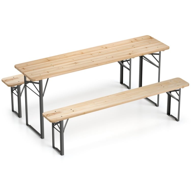 Folding picnic table set with fir wood surface and metal frame, seats 6, ideal for outdoor gatherings in patio or.