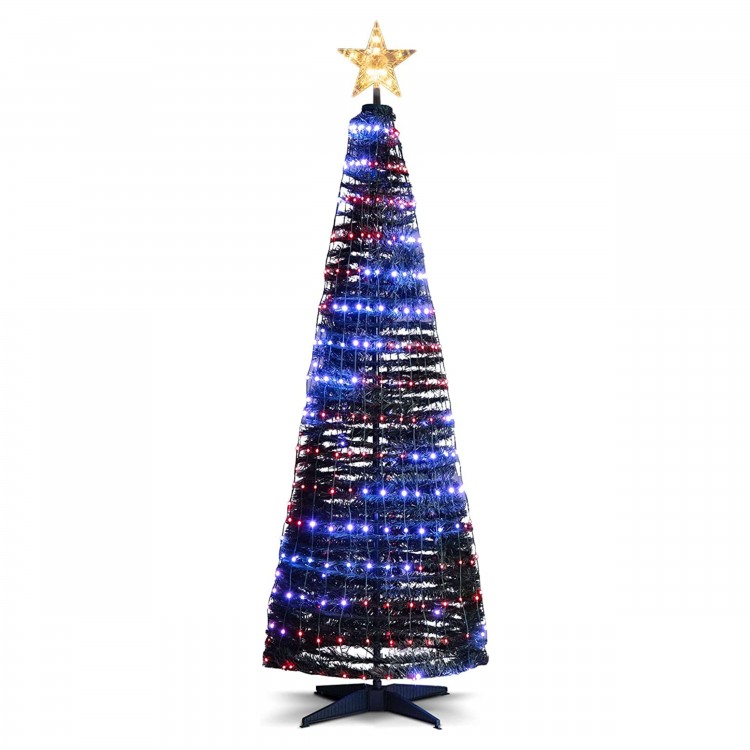 Pre-lit 6.2 feet pop-up Christmas tree with 282 RGB LED lights and star topper, perfect for festive indoor or outdoor.