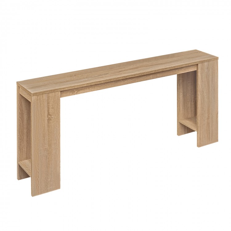 71-inch long natural console table with storage, showcasing farmhouse style, ideal for hallway or entryway organization.
