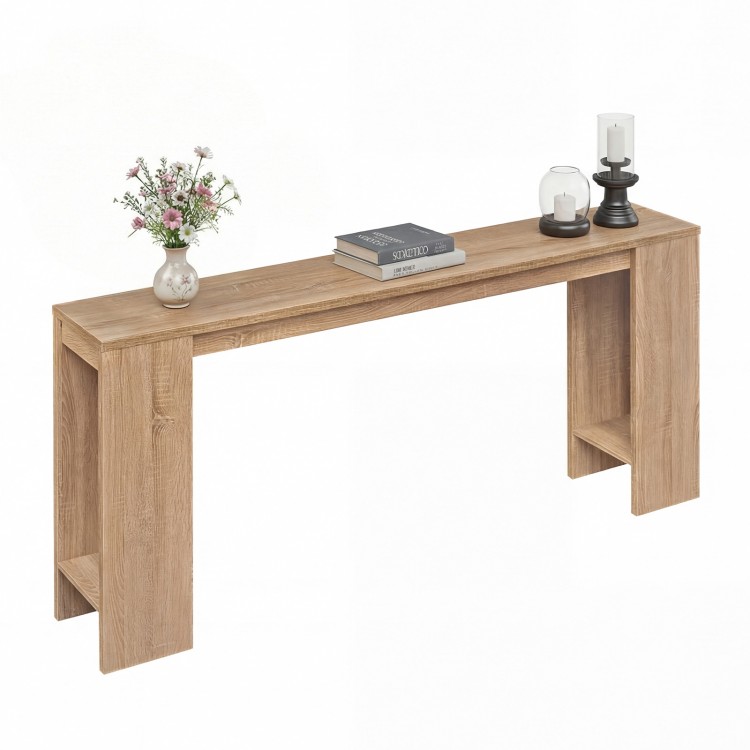 Natural 71-inch console table with storage, featuring a sleek design and anti-slip foot pads for stability in any foyer.