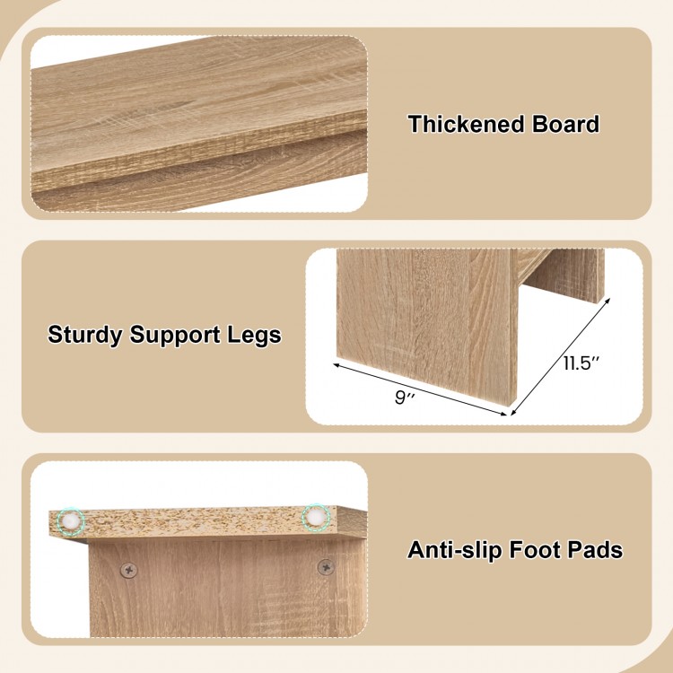 Close-up of the 71-inch natural console table showcasing thickened board and sturdy support legs for hallway.